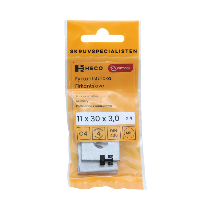 Fyrkantsbricka 11 x 30 x 3,0 mm 4-pack Heco